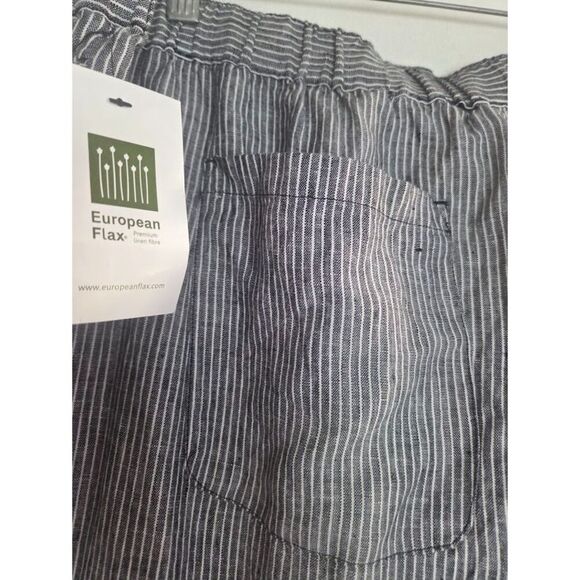 Coldwater Creek Grey Black Pinstripe European Flax Linen Pull On Ankle Pants 1X - Picture 3 of 9